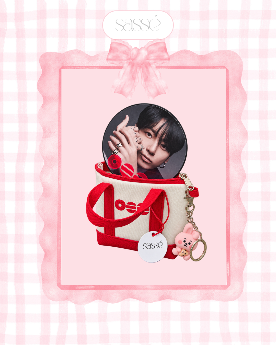 BTS-Inspired Mini Embroidered Tote Bag Set with BT21 Keychain & Mini Fan Picket